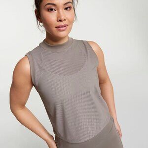 Calia Women's Open  Mesh Mock Neck Tank in Dark Grey size XXL NWT
